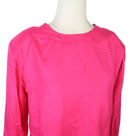 Vintage 80s/90s 2567 Hot Pink Silk Long Sleeve Blouse Top 12 - Picture 2 of 5